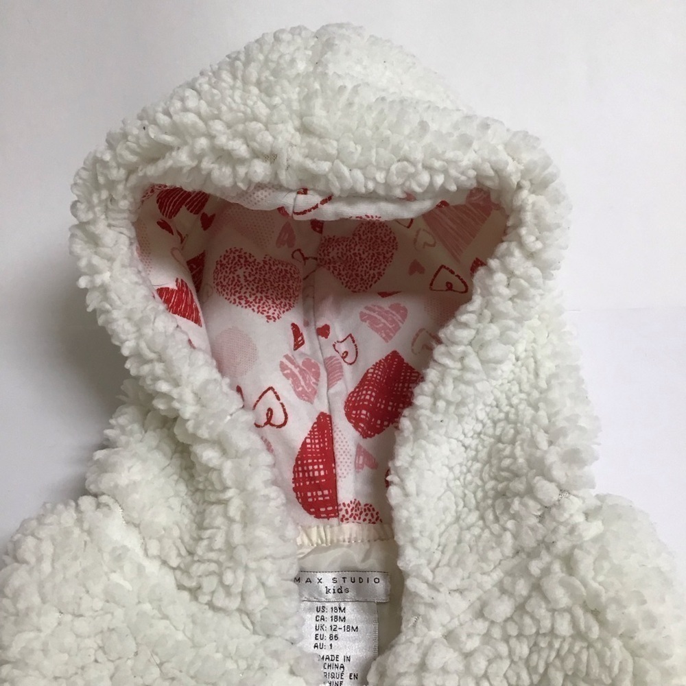 Valentine Red Hearts Vest Max Studio Kids Sherpa Zip Hoodie SZ 18 mos Toddler - Picture 8 of 16